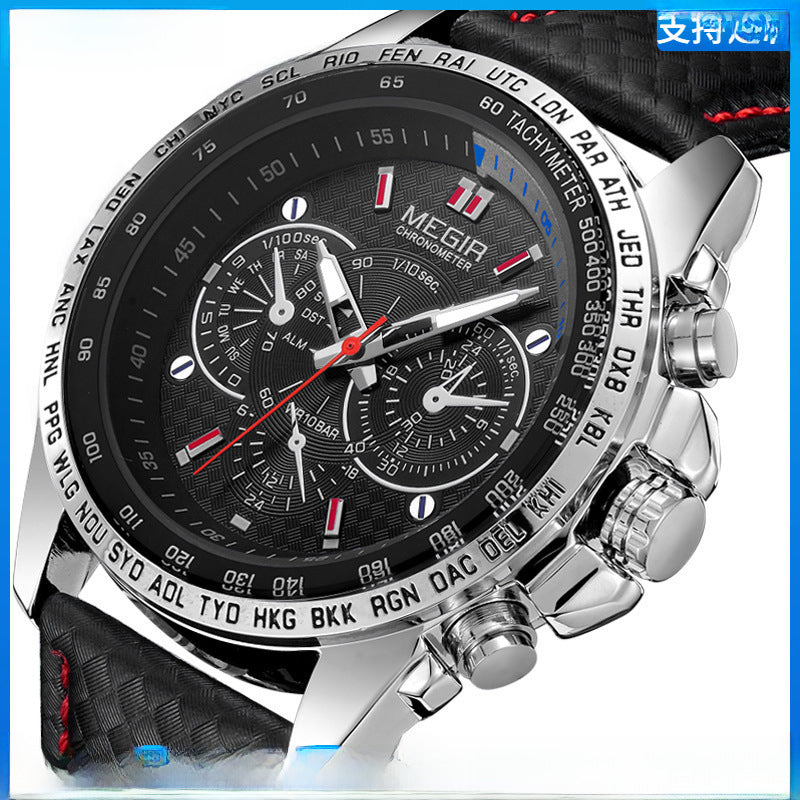 STOCK-MEGIR 6-Pin Waterproof Sports Watch for Men