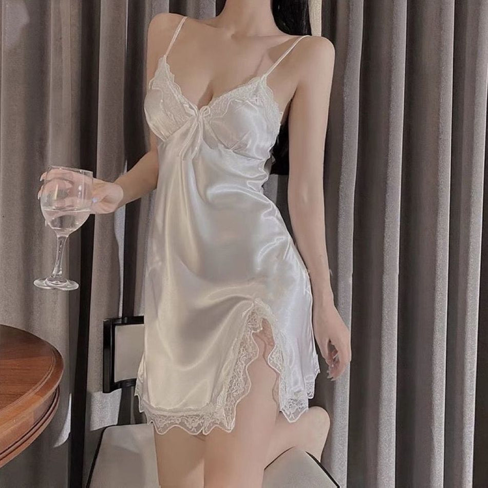 INSTOCK-Satin Chiffon Suspender Nightdress – Sexy & Elegant