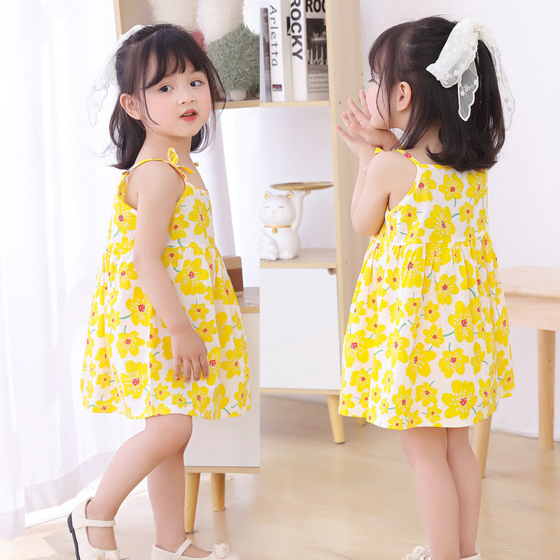 Girls’ Floral Princess Dress – 2025 Summer Slip Skirt
