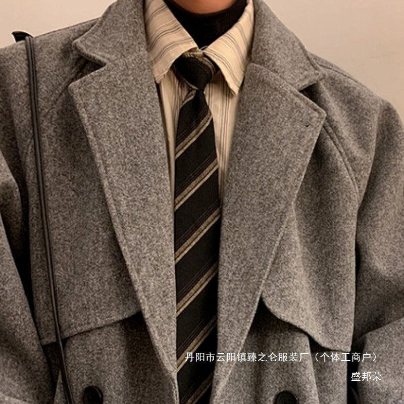 Men’s Mid-Length Korean-Style Wool Coat 2024