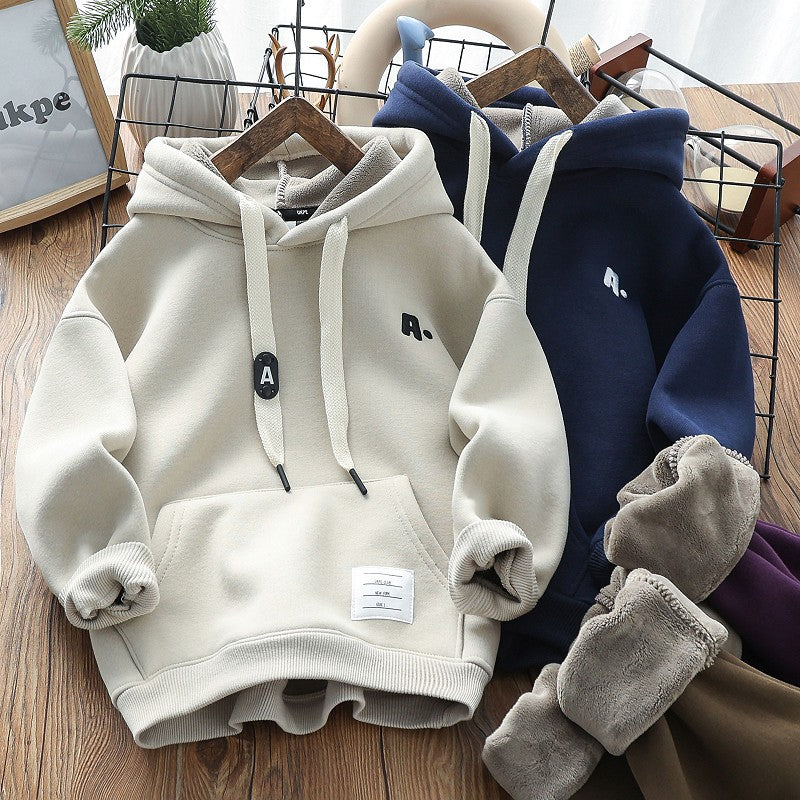 2023 Boys’ Thick Fleece-Lined Hooded Jacket
