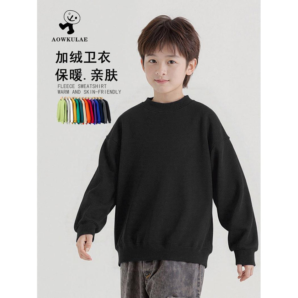 Autumn Winter Korean Style Boys Fleece Lined High Collar Top