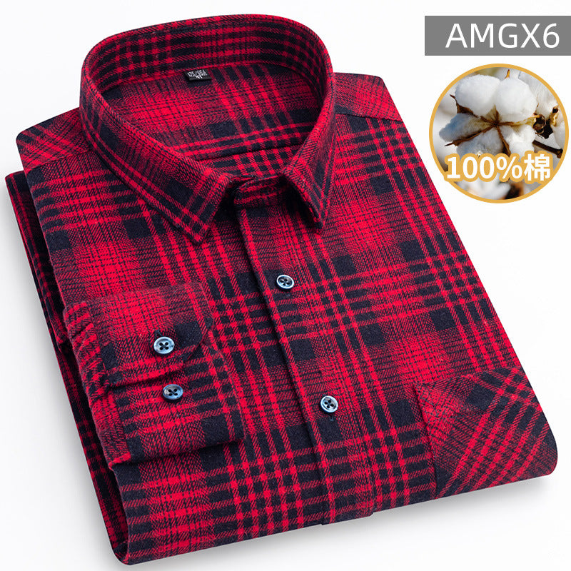 STOCK-Dad Style Cotton Plaid Mens Shirt 2025