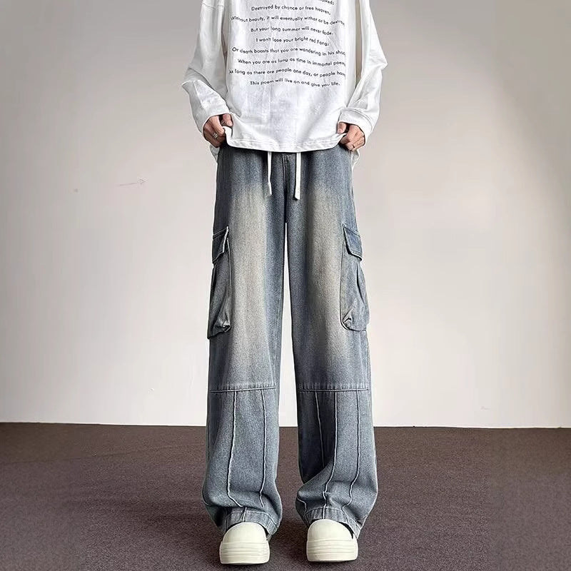 INSTOCK-Men's Retro Wide-Leg Jeans – Large Pockets, Street Style