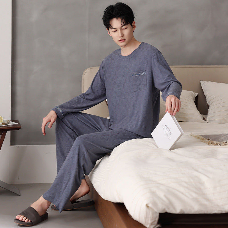 Men’s Stretch Cotton Pajama Set Hooded Long Sleeve Loungewear
