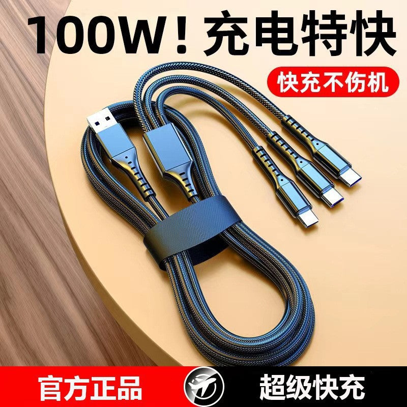 66W 3-in-1 Braided Fast Charging Cable for Apple & Type-C
