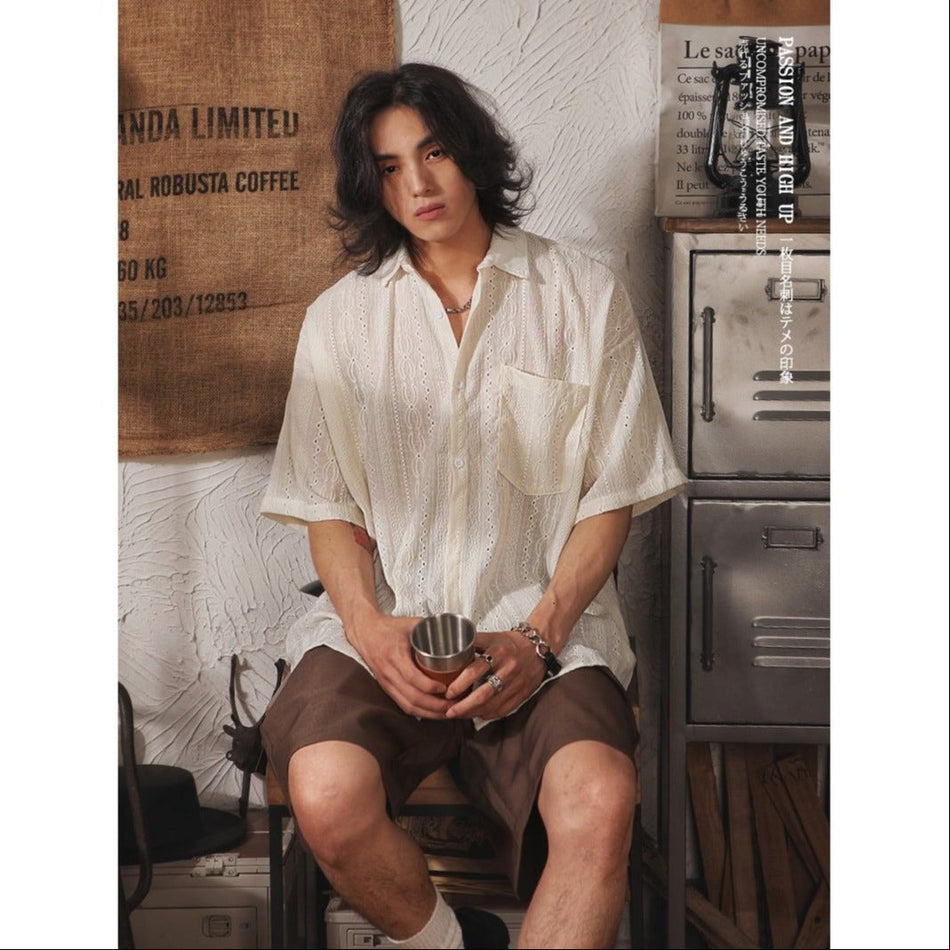 Men’s Japanese Retro Draped Short Sleeve Shirt – Ethnic Style