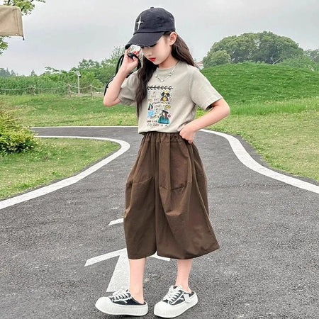 Girls Summer 2025 Two-Piece Wide-Leg Fashion Set – Summer Kids Fashion Nepal | Tudoholic