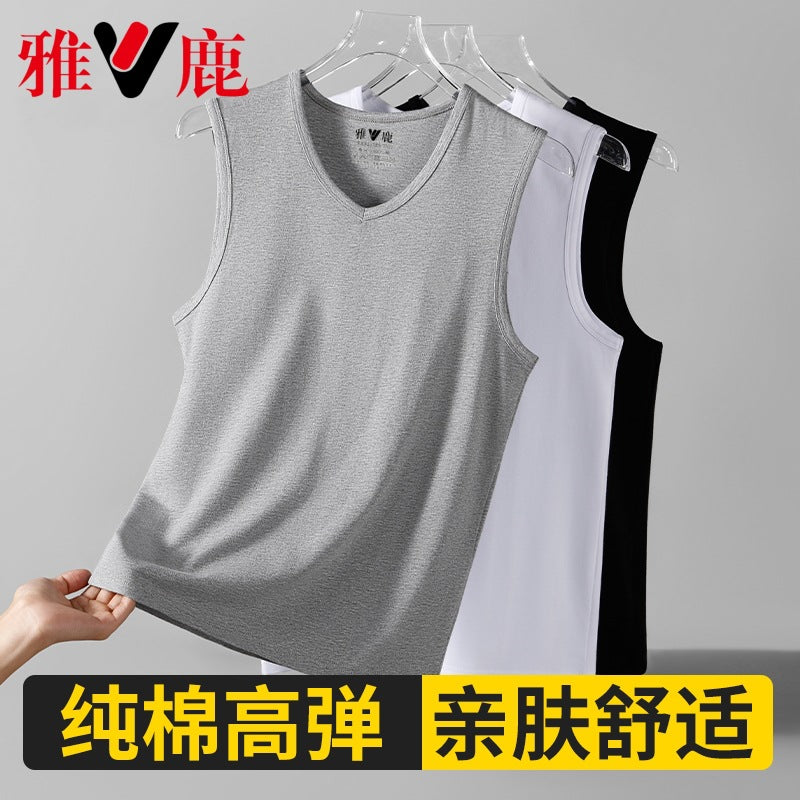 Yalu Men’s 100% Cotton V-Neck Vest Wide Shoulder Crossbody