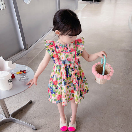 Girls Rose Cotton Flying Sleeve Princess Dress – Kids Fashion Nepal | Tudoholic