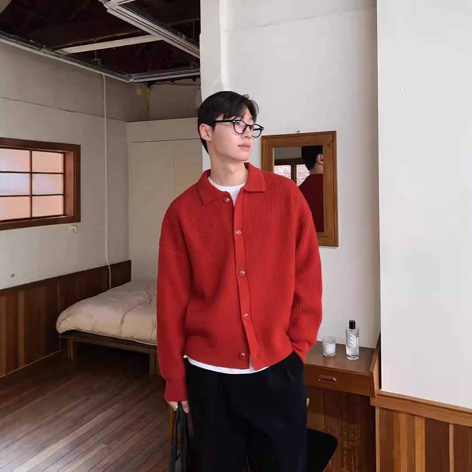 Bright Sweater Knit Cardigan Men's Korean Style Jacket