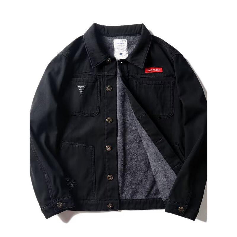 Men’s 2025 Fleece-Lined Denim Jacket – Thick & Loose