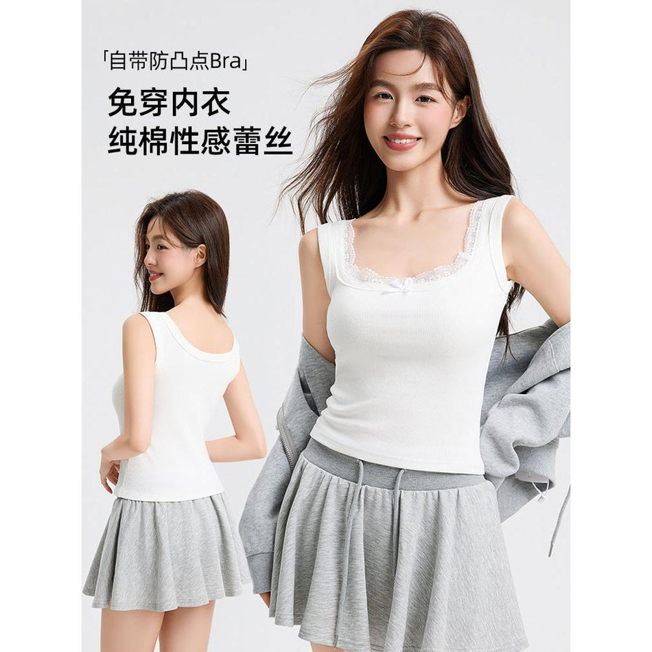 Pure Cotton Camisole with Pads Sleeveless Summer Top