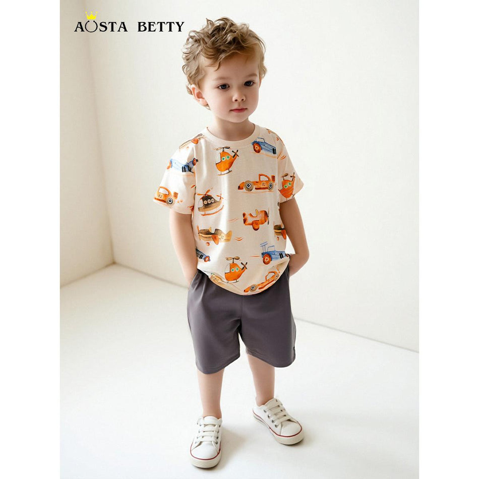 Boys Summer Cotton T-Shirt & Shorts Printed Set