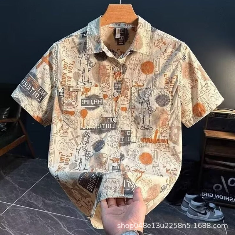 Men’s Japanese-Style Summer Printed Loose Shirt
