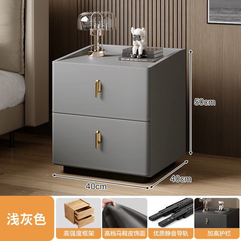 Italian Style Solid Wood Leather Bedside Storage Cabinet