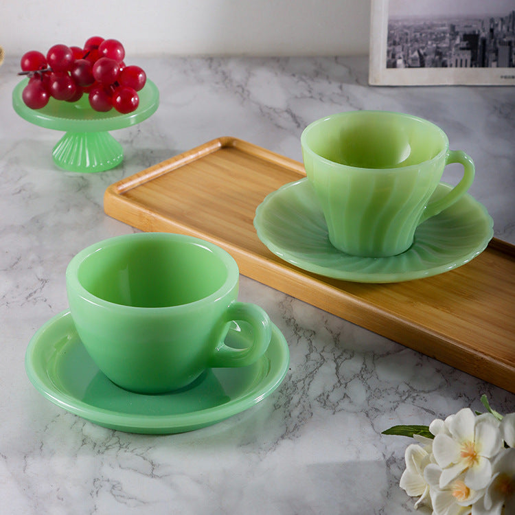 Retro European Jade Porcelain Coffee Cup with Handle for Tea