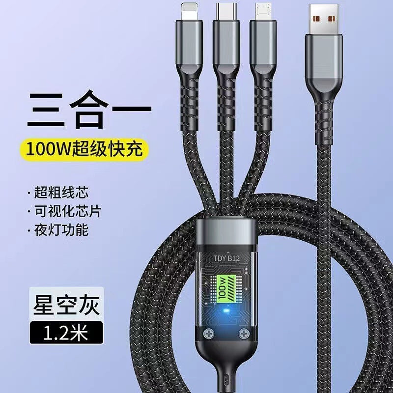 Digital Display Transparent Braided Multi-Charging Cable