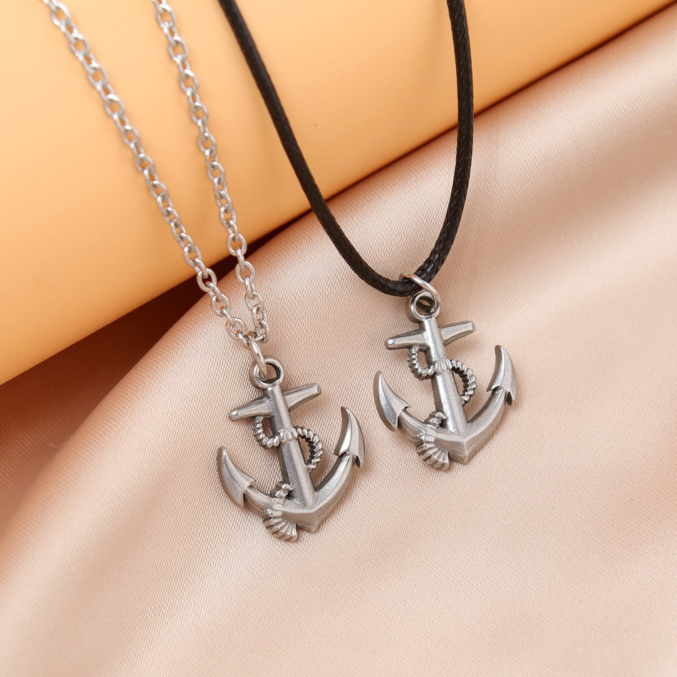 Men's Anchor Cross Rope Necklace – Stainless Steel Pendant
