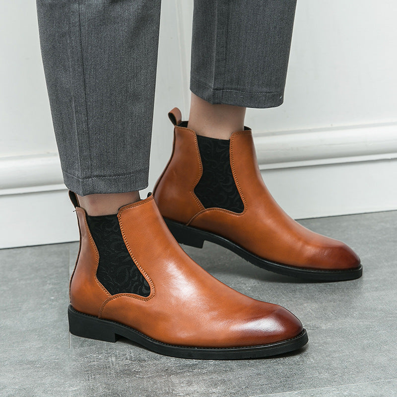 Plus-Size Chelsea Dress Boots – Carved Leather, Business Fit