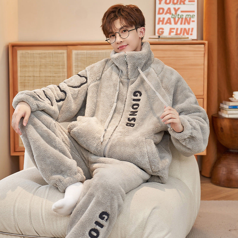Men’s Coral Pajamas Thickened Fleece-Lined Warm Winter