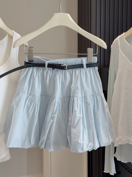 Blue petite floral a-line bud skirt with integrated safety shorts