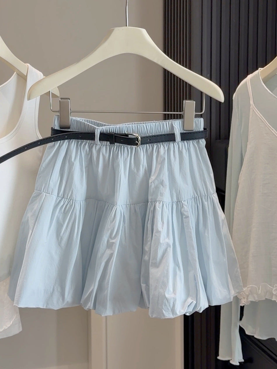 Blue petite floral a-line bud skirt with integrated safety shorts
