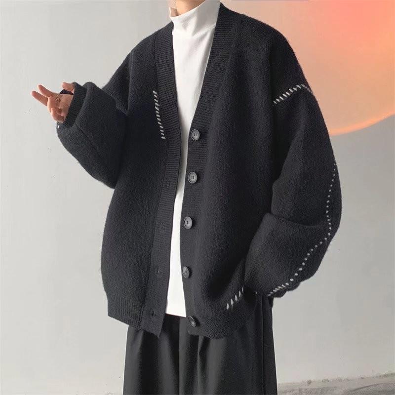 Men’s Japanese Loose V-Neck Knitted Sweater Cardigan