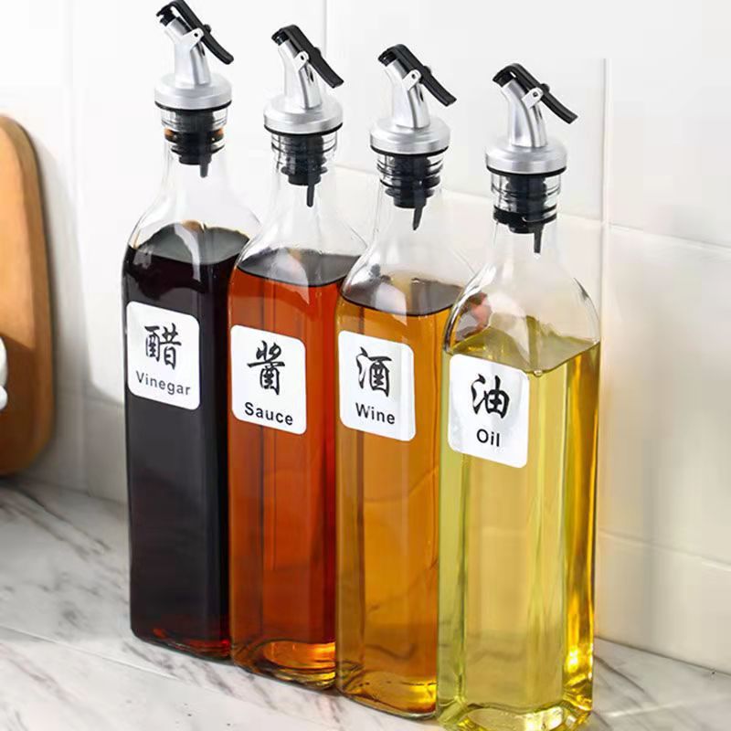 Glass Oil & Vinegar Bottle – Stainless Steel Square Pot
