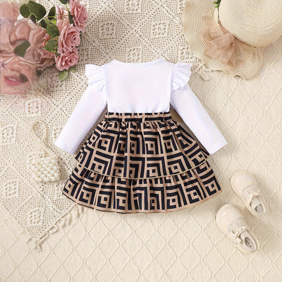 STOCK-Girls' Ruffle Bow Long Sleeve Dress – Spring & Fall