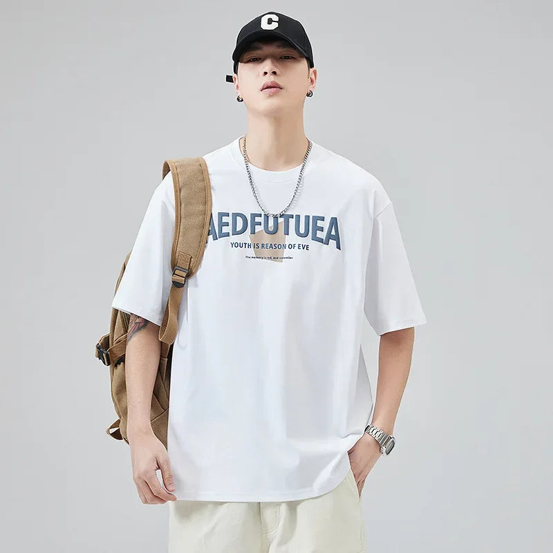 Men’s Pure Cotton Loose Short Sleeve T-Shirt Hong Kong Style