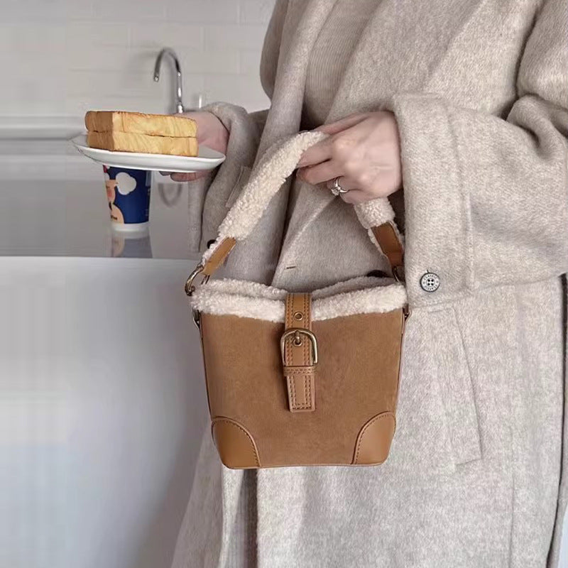 Frosted Leather Bucket Bag – Women's High-End Crossbody