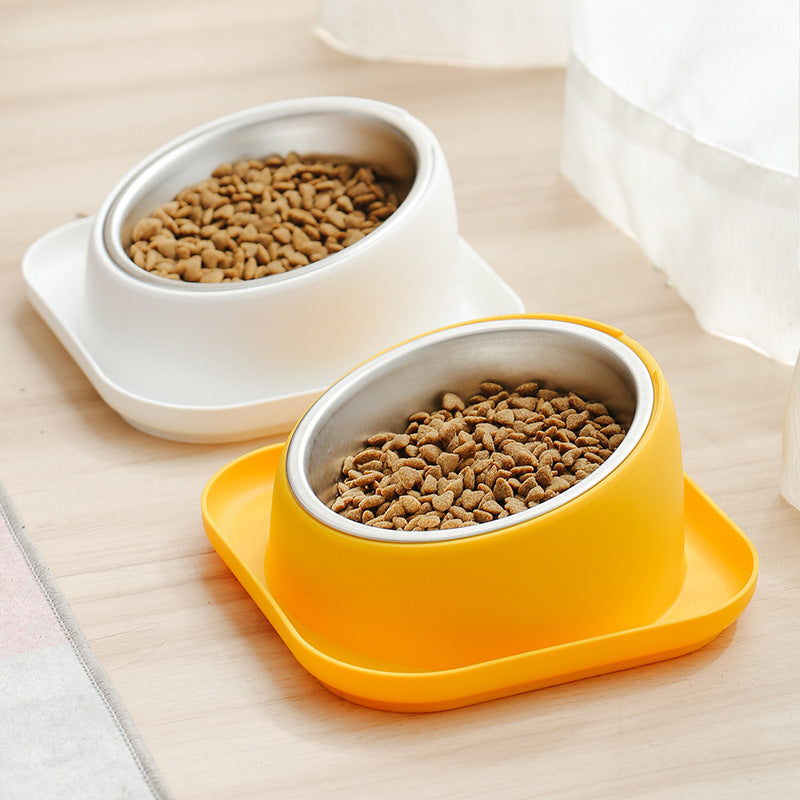 Slanted Stainless Steel Dog & Cat Bowl for Neck Protection