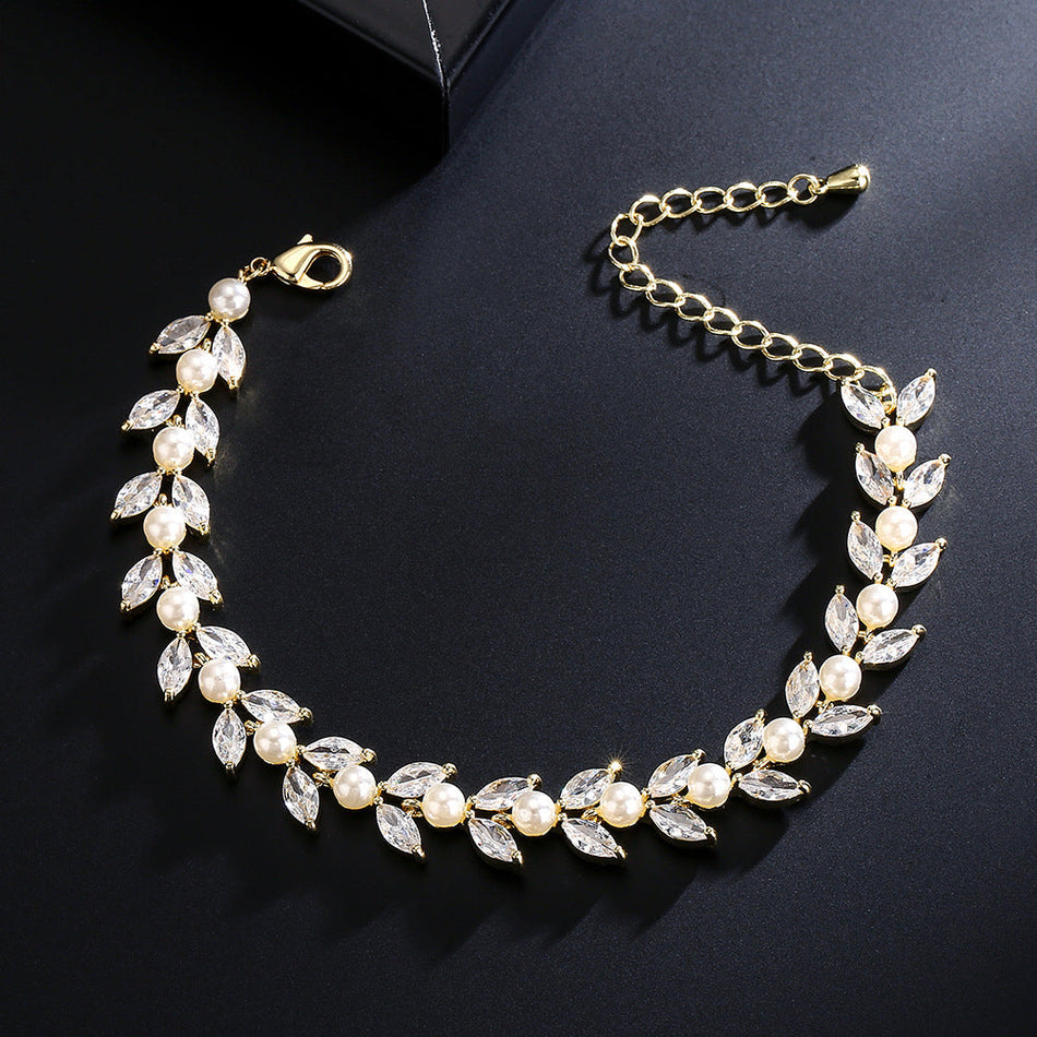 RAKOL Light Luxury Zircon & Pearl Bracelet – Bridal Accessory