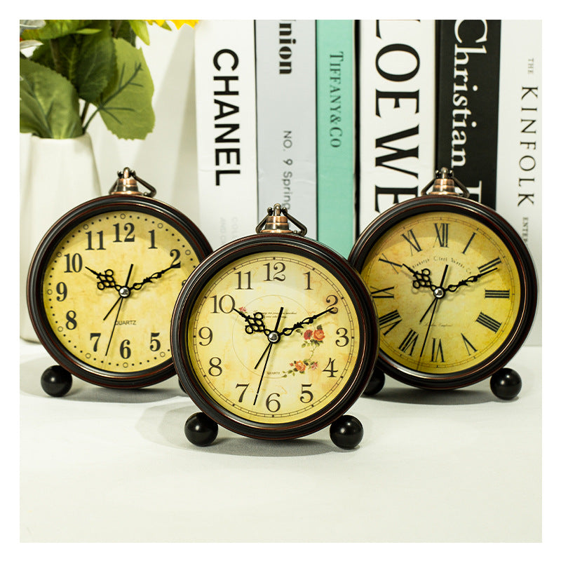 Retro Metal Alarm Clock Silent Bedside Student Creative