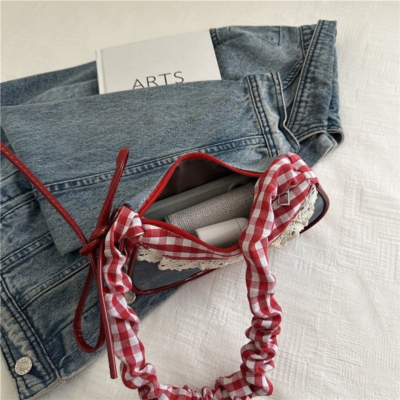 Contrast Color Plaid Underarm Crossbody Bag