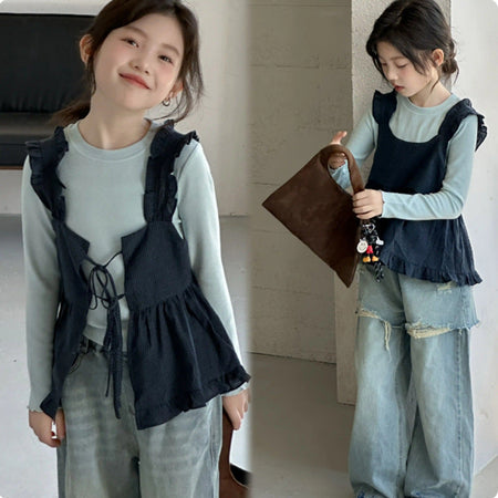 Girls Color Block Lace Vest Two-Piece Outfit Set – Baby & Children's Outfits – Image 6
