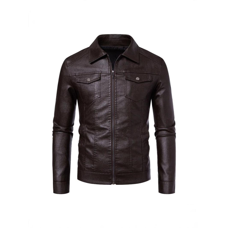 STOCK-Men’s Slim-Fit Fleece-Lined Leather Motorcycle Jacket