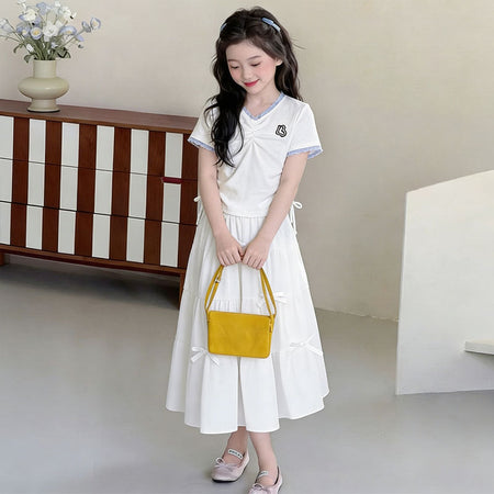 Girls Bow T-Shirt & Pleated Skirt Set – Cute Kids Outfit Nepal | Tudoholic