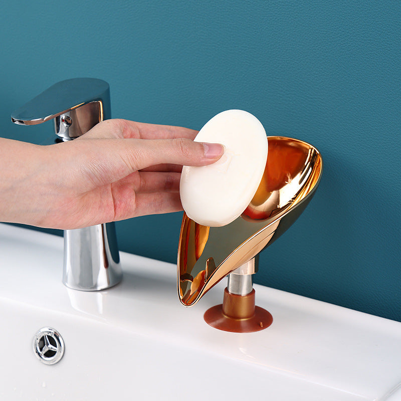 Golden Leaf-Shaped Electroplated Soap Holder Drain Rack