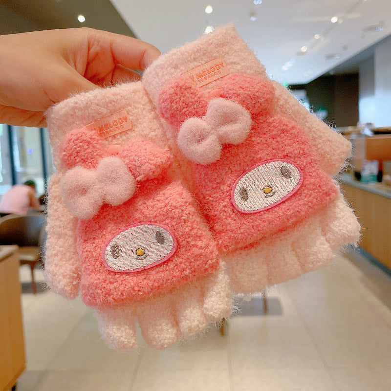 Kulomi Girls’ Winter Flip Gloves 2024 Half-Finger Warm Gloves