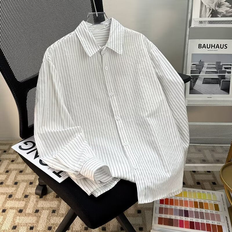 Men's Striped Cotton Loose Long-Sleeve Trendy Shirt