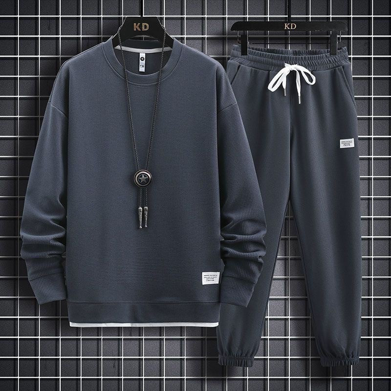 Men's Autumn Waffkle Casual Sports Long-Sleeve Two-Piece Suit
