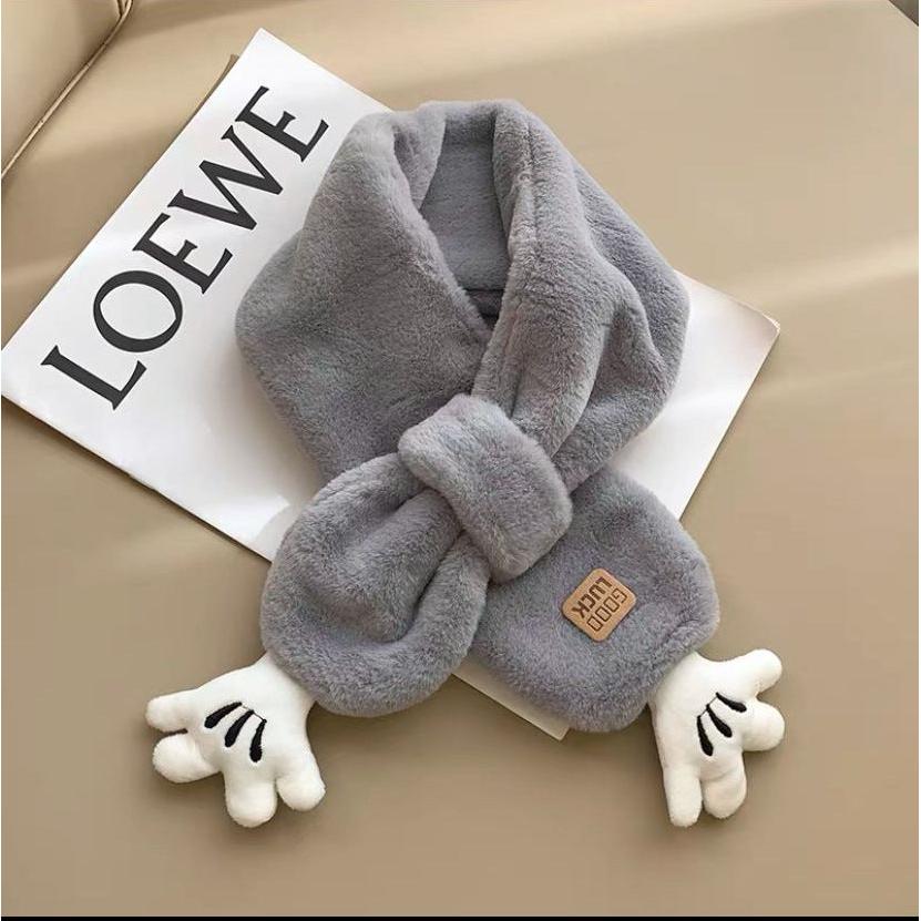 Kids’ Furry Bear Scarf – Autumn Winter Plush Baby Scarf