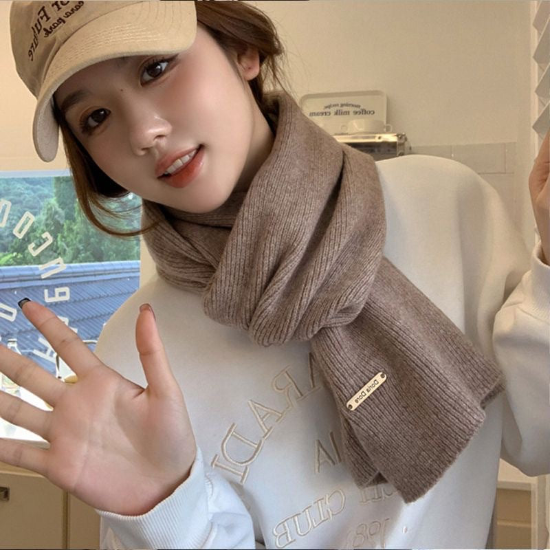 Winter Bordeaux Wool Knitted Pure Color Korean Style Red