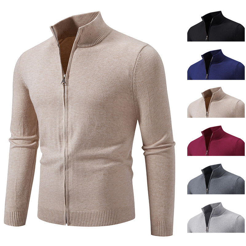 Ruisheng Men's Stand Collar Slim Fit Zipper Knit Jacket