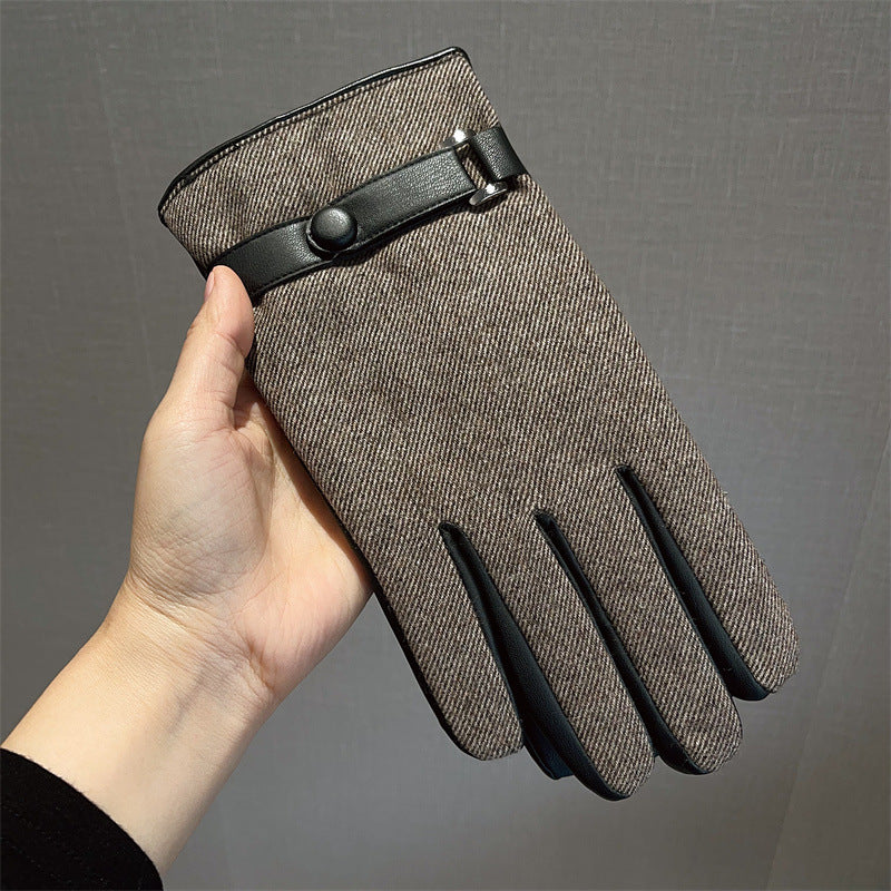 Men’s Leather Plaid Winter Gloves – Warm & Waterproof