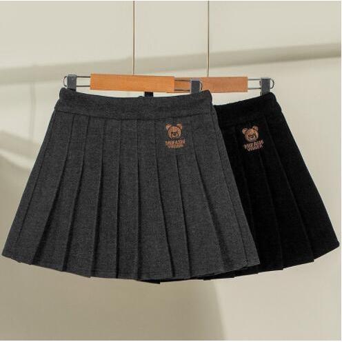 Girls Woolen Pleated Skirt Fleece Lined Autumn Winter