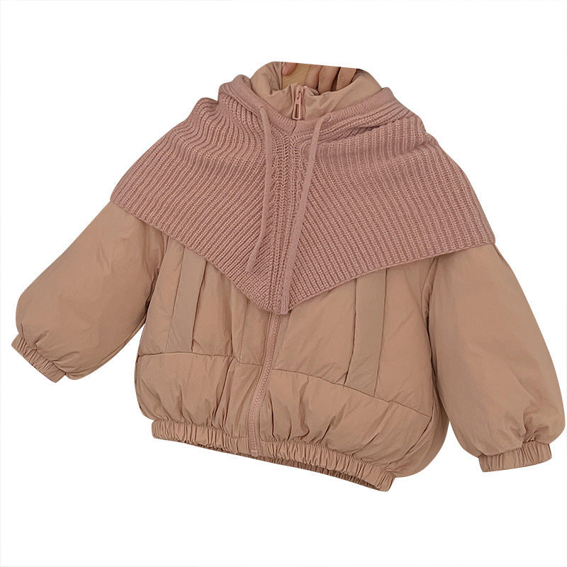 Girls’ Korean Knit Hat & Down Jacket Set
