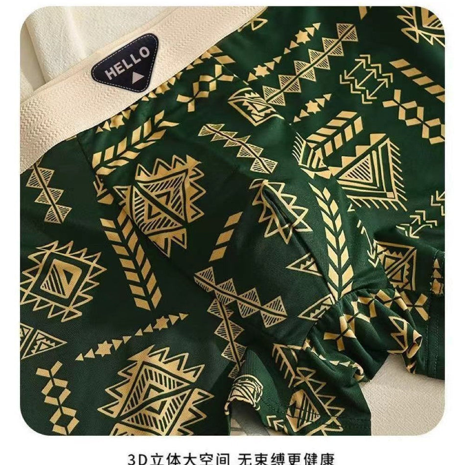 Pack of 4 Mens Retro Ethnic Loose Boxer Briefs